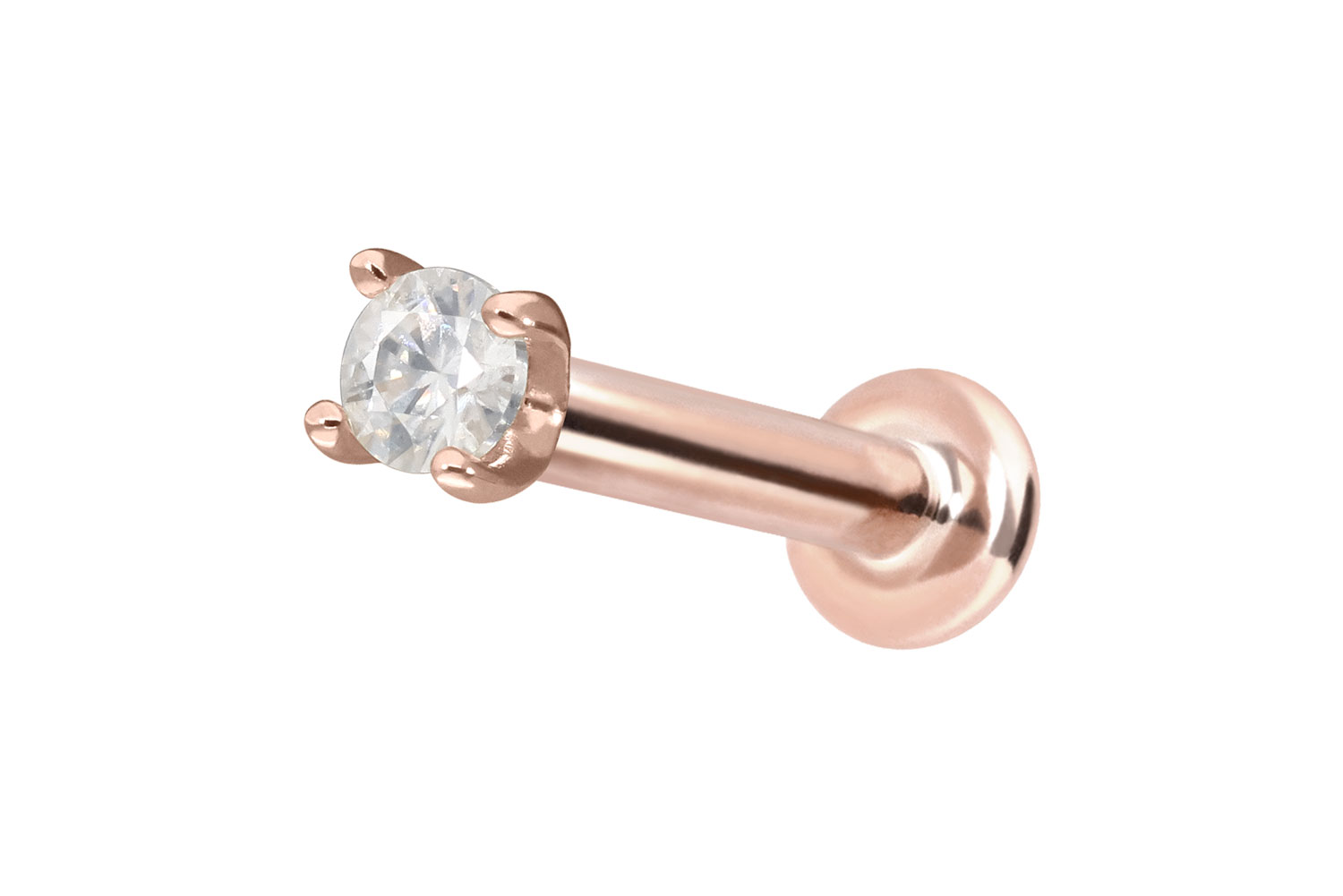 14 Karat Gold Labret Piercing mit Innengewinde MOISSANIT
